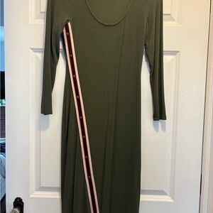Anthropologie- Bordeaux Olive Green Long Sleeve Midi Dress with Cargo Detail
